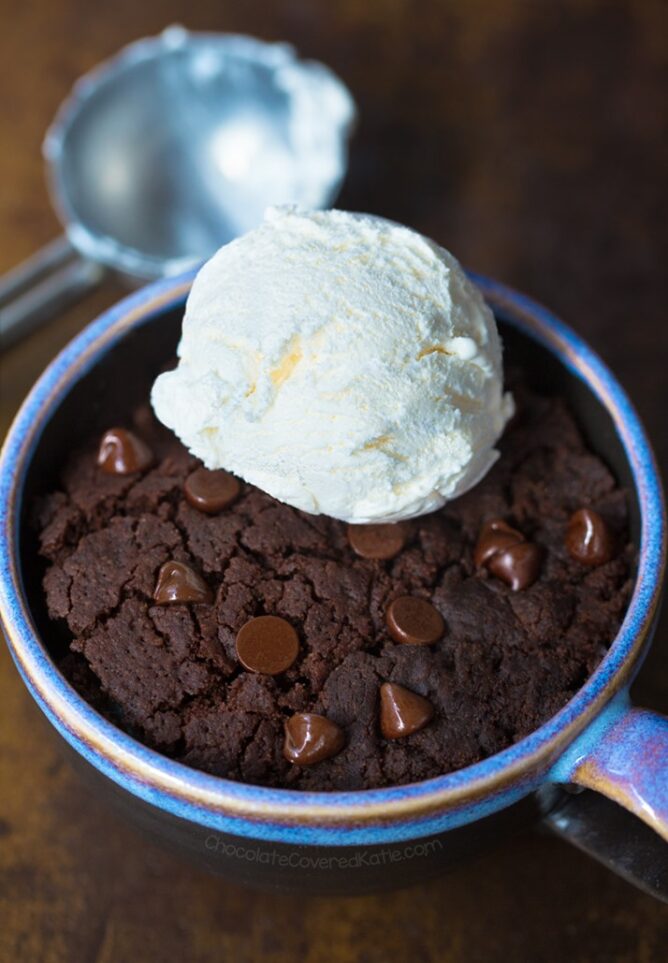 Brownie Mug Cake with vanilla ice cream